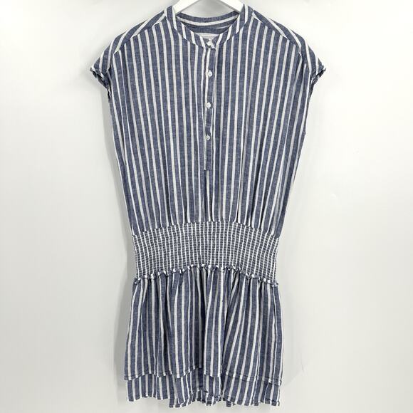 Rails Angelina Dress Boracay Striped Blue White‎ Mini Smocked Linen Size Small - Picture 2 of 12